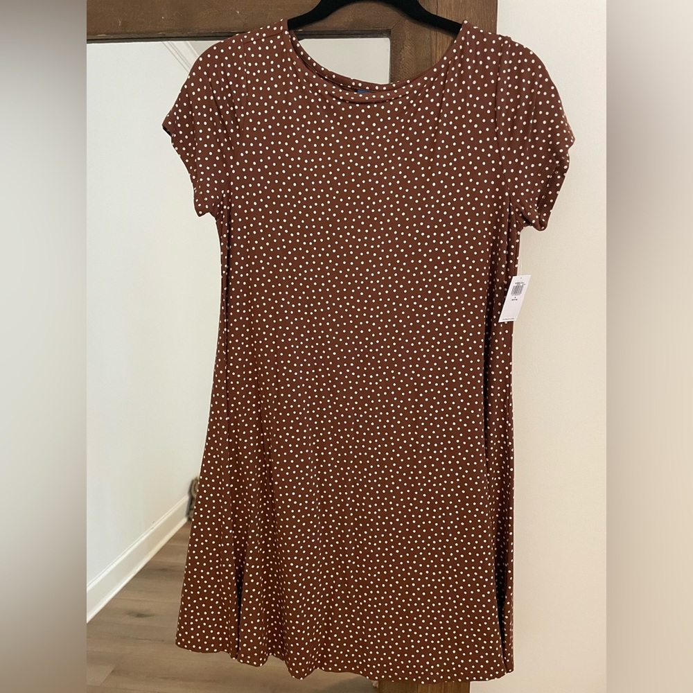 NWT Old Navy Brown Polka Dot Mini Swing Dress